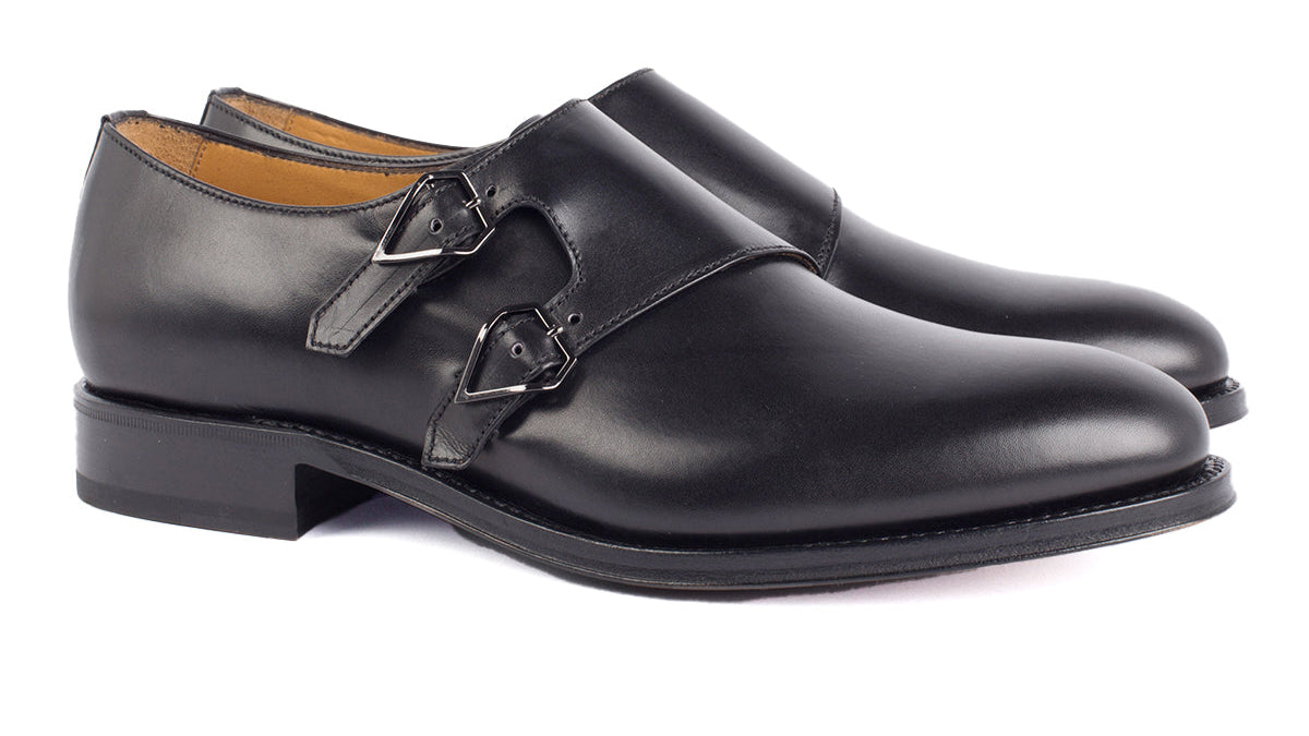 913 Alberto Double Monk Calfskin Leather Black