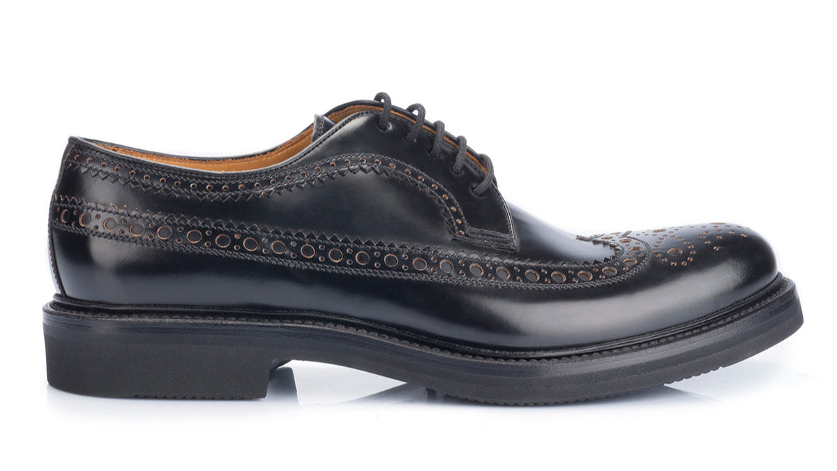 1161 Ettore Derby Brogue Calfskin Leather Black