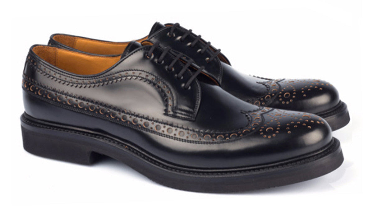 1161 Ettore Derby Brogue Calfskin Leather Black