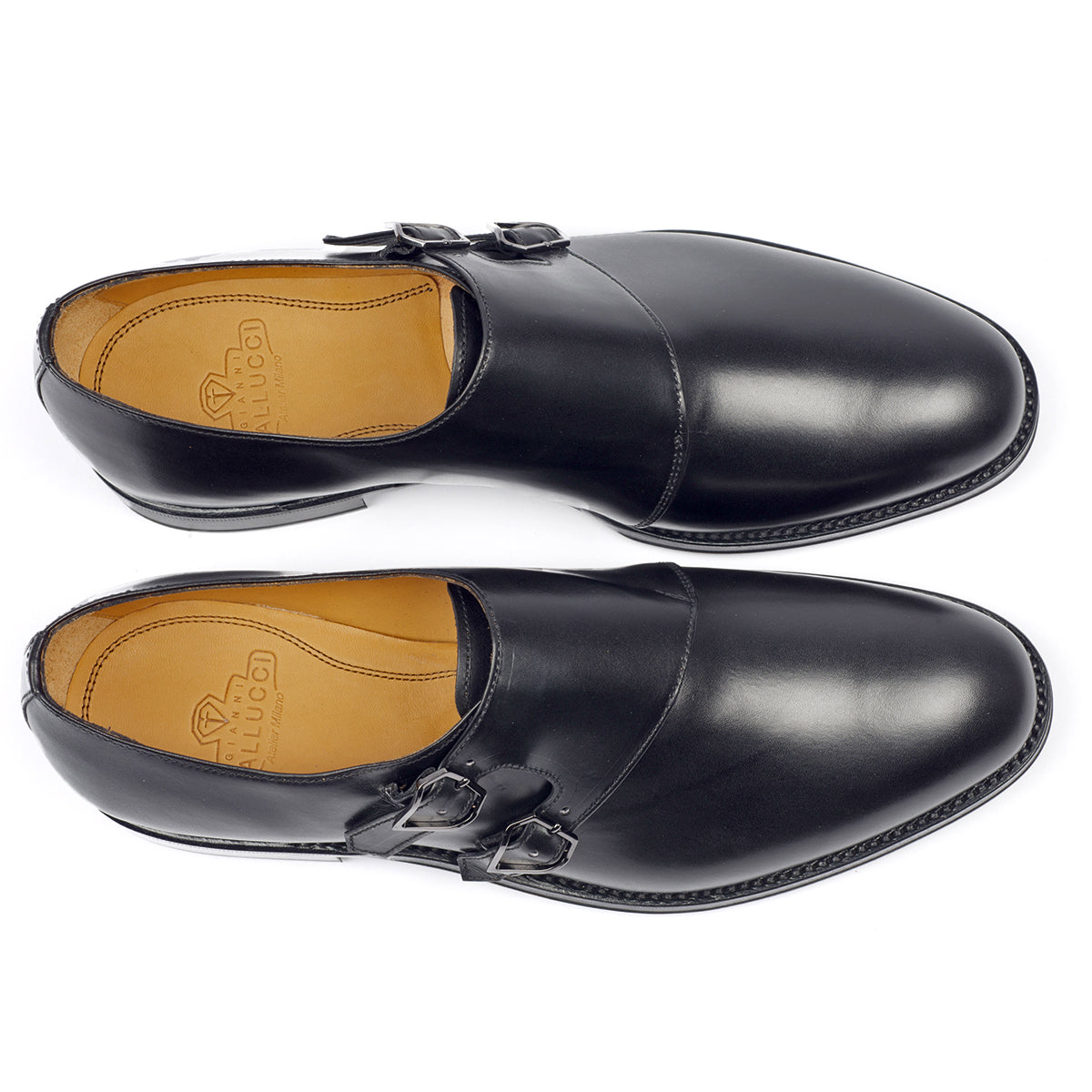 913 Alberto Double Monk Calfskin Leather Black